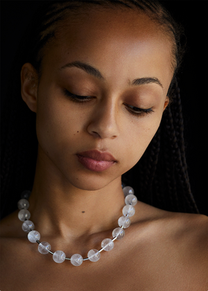 BEADED BALL CHAIN NECKLACE - QUARTZ