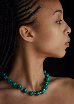 BEADED BALL CHAIN NECKLACE - MALACHITE