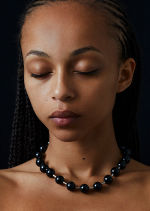 BEADED BALL CHAIN NECKLACE - ONYX