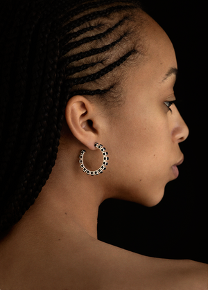 SMALL INLAID CUBE HOOPS - ONYX