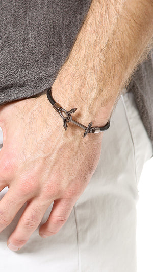 MENS LEATHER ANCHOR BRACELET